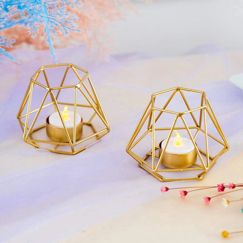 4 Pcs Metal Geometric Design Tea Light Votive Candle Holders, Hollow Tealight Candle Holders for Wedding Home Decoration