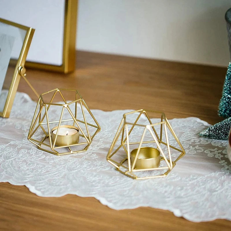 4 Pcs Metal Geometric Design Tea Light Votive Candle Holders, Hollow Tealight Candle Holders for Wedding Home Decoration