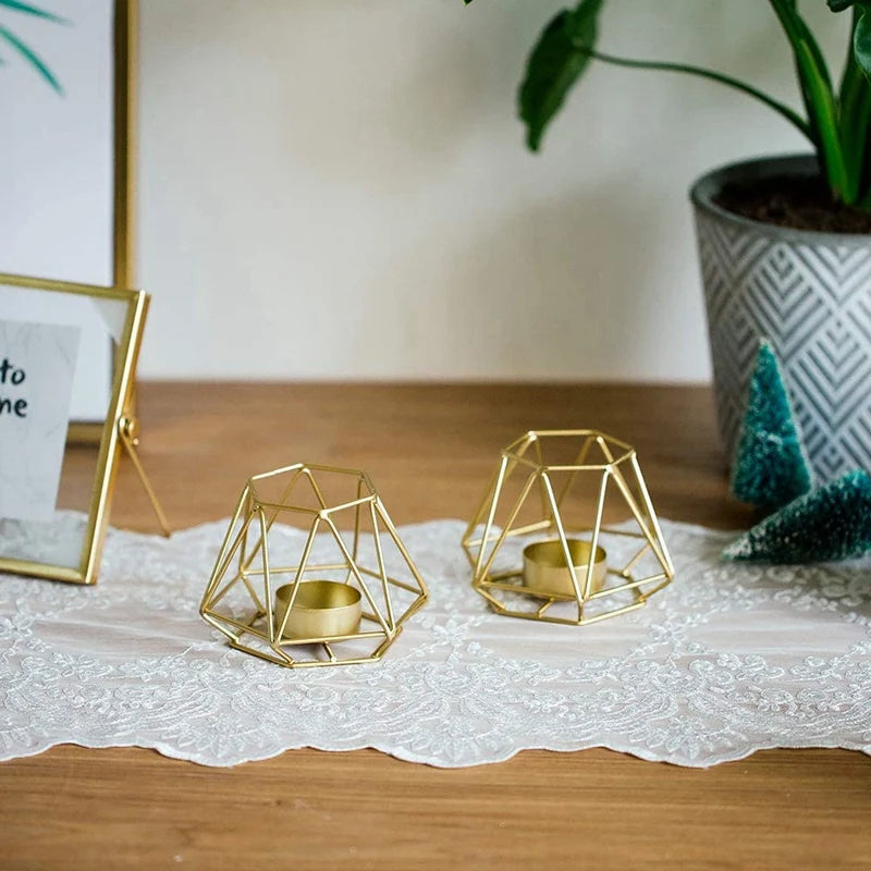 4 Pcs Metal Geometric Design Tea Light Votive Candle Holders, Hollow Tealight Candle Holders for Wedding Home Decoration