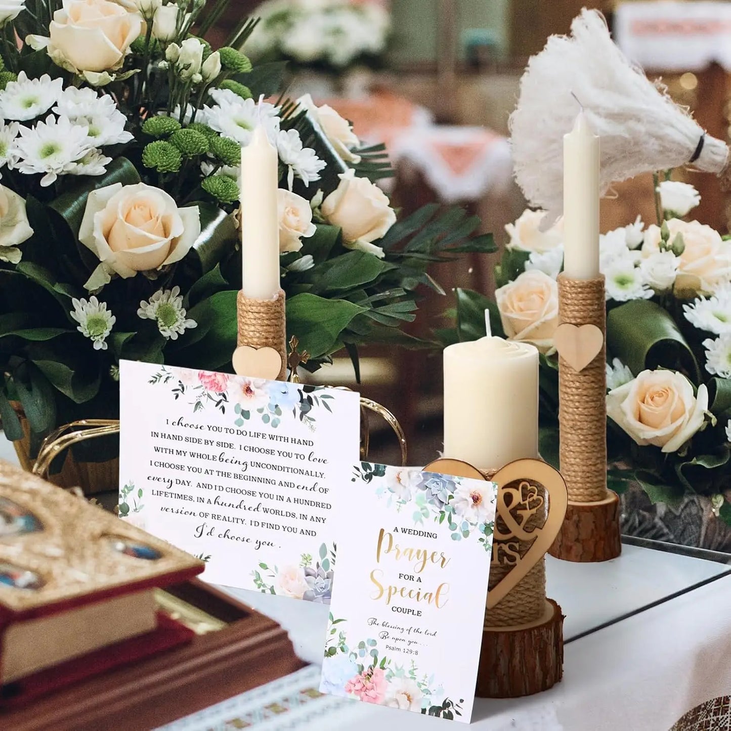 Wedding Ceremony Gift Set with Rustic Unity Candles, Mr and Mrs, Wedding Candles, Marriage Cards for Events Decor