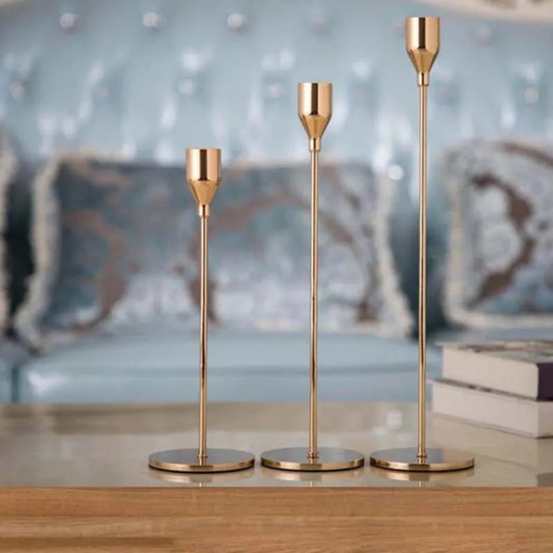 3Pcs/Set Metal Candle Holders Simple Golden Wedding Decoration Bar Party Living Room Decor Home Decor Candlestick