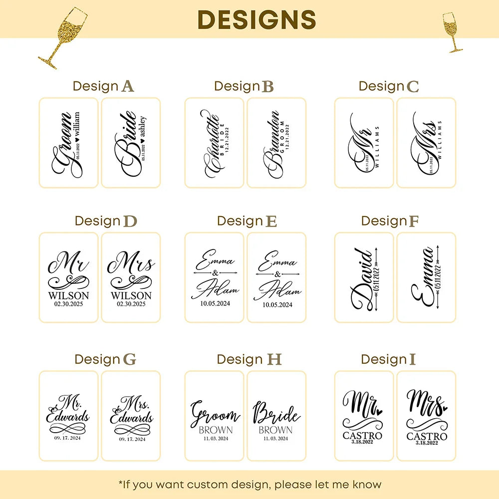 Personalized Unique Gift for Couple 2pcs Mr and Mrs Champagne Flutes Custom Bride and Groom Champagne Glasses Wedding Favors