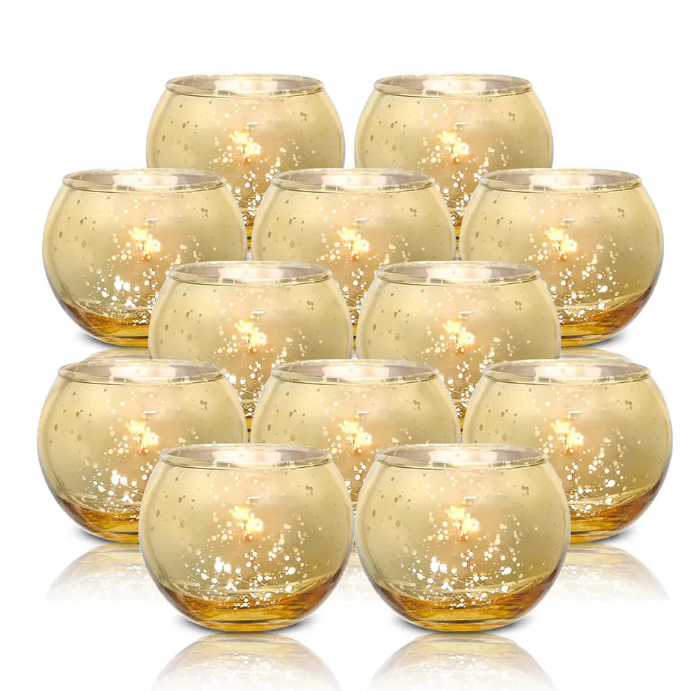 6/12 Pcs Mercury Glass Candle Holders Votive Tealight Candlestick Wedding Centerpieces Parties Home Decoration Gift