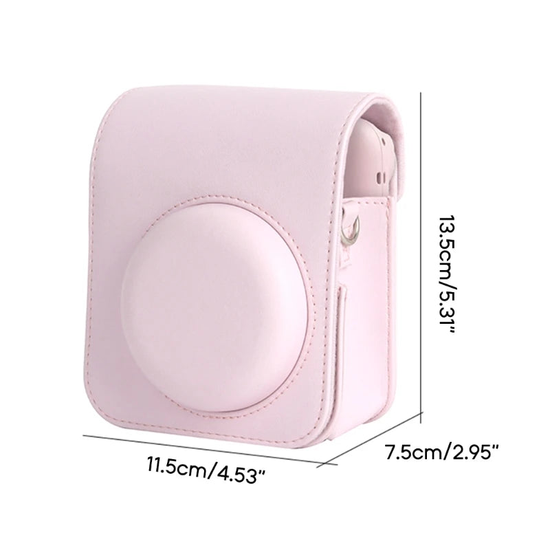 For Instax Mini 12 Camera Case PU Leather Soft Silicone Cover Bag for Fujifilm Polaroid Film Camera Bag w/Shoulder Strap