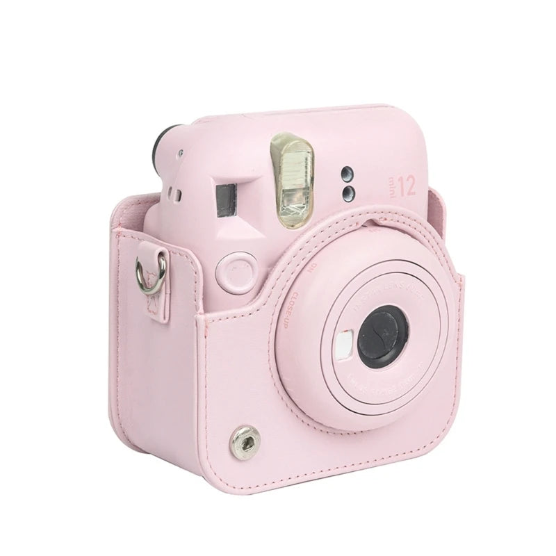 For Instax Mini 12 Camera Case PU Leather Soft Silicone Cover Bag for Fujifilm Polaroid Film Camera Bag w/Shoulder Strap