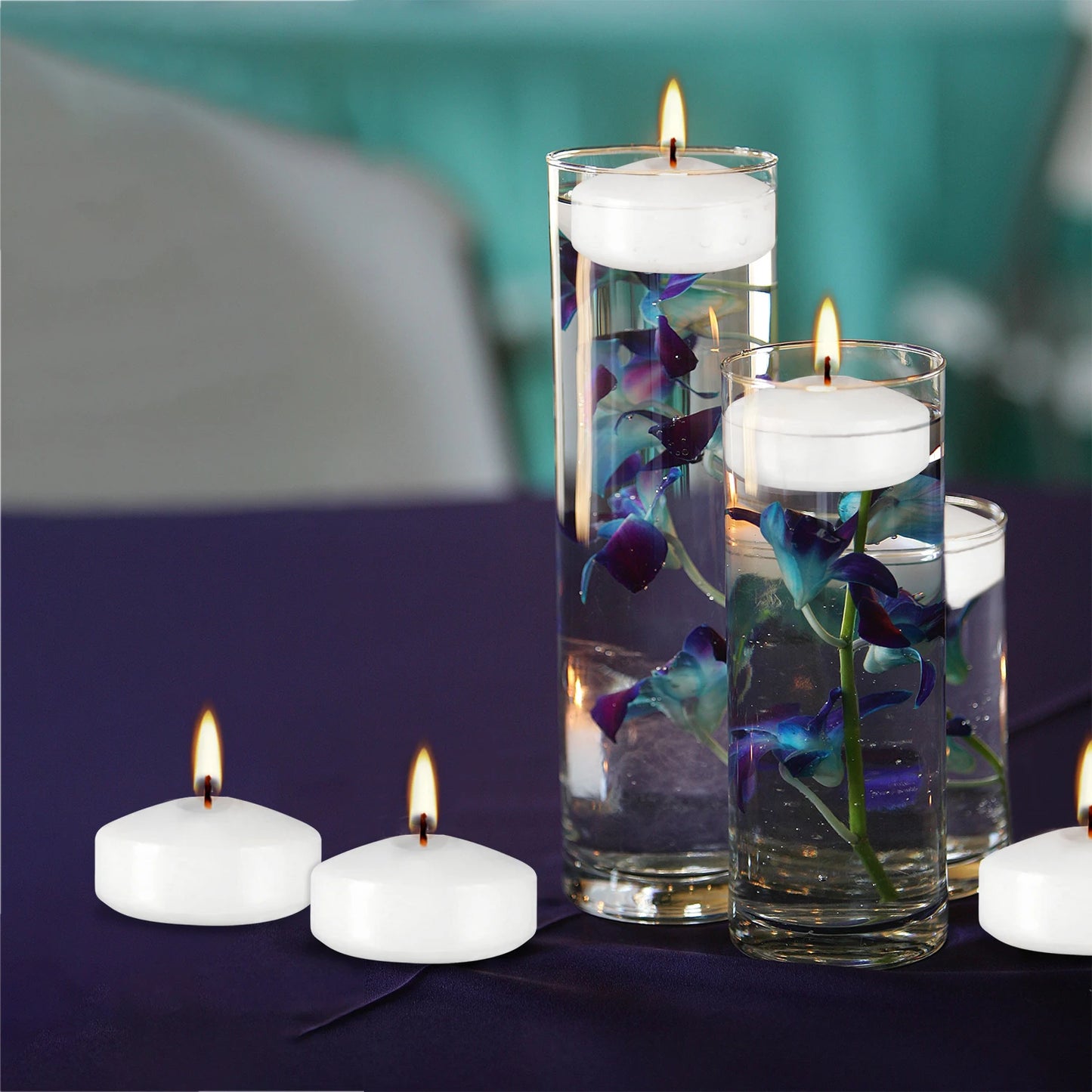 12 2inch white floating candles 5-6 hours burning time, floating candle, romantic night, portable small candle set for travel, yoga, bath, spa, family, wedding, party, seasonal celebration and home decor- ideal for Thanksgivi