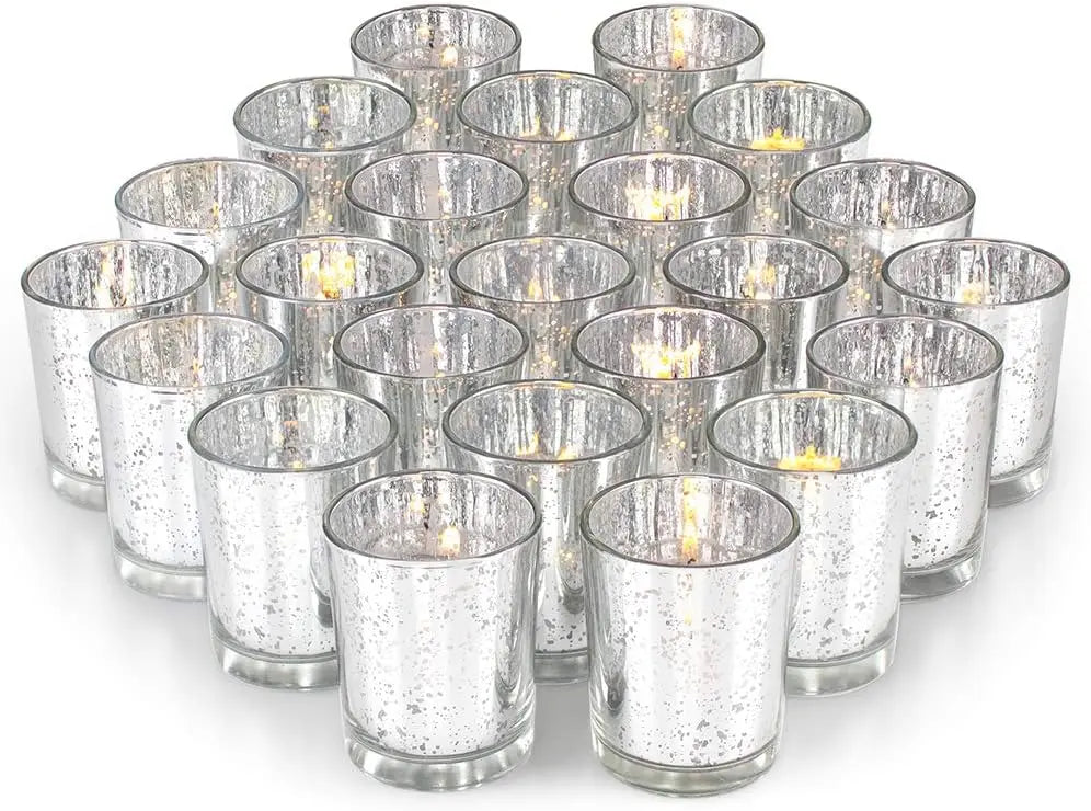 US Silver Party Decorations 72pcs, Mercury Glass Votive Candle Holders Set for Wedding, Bridal and Baby Shower