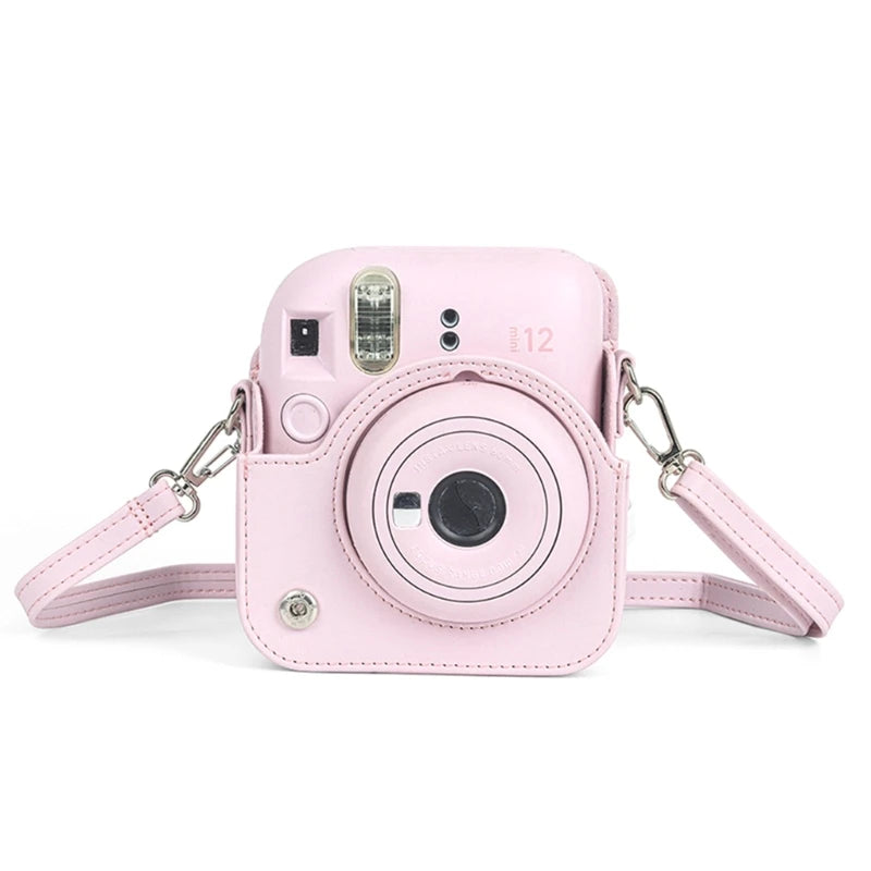 For Instax Mini 12 Camera Case PU Leather Soft Silicone Cover Bag for Fujifilm Polaroid Film Camera Bag w/Shoulder Strap