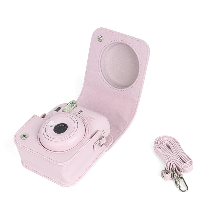 For Instax Mini 12 Camera Case PU Leather Soft Silicone Cover Bag for Fujifilm Polaroid Film Camera Bag w/Shoulder Strap