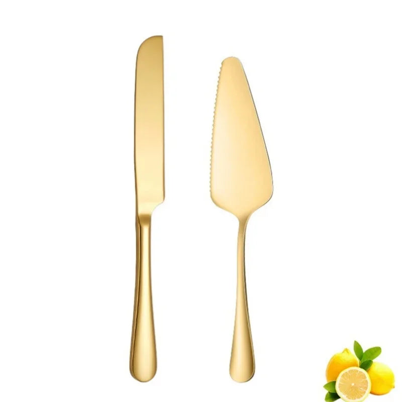 2/4Piece Stainless Steel Cake Knife Shovel Suit Golden Bread Knife Cake Cutting Tools Pizza Cheese Steak Shovel Baking Utensils
