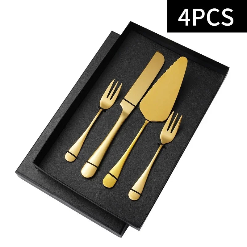 2/4Piece Stainless Steel Cake Knife Shovel Suit Golden Bread Knife Cake Cutting Tools Pizza Cheese Steak Shovel Baking Utensils
