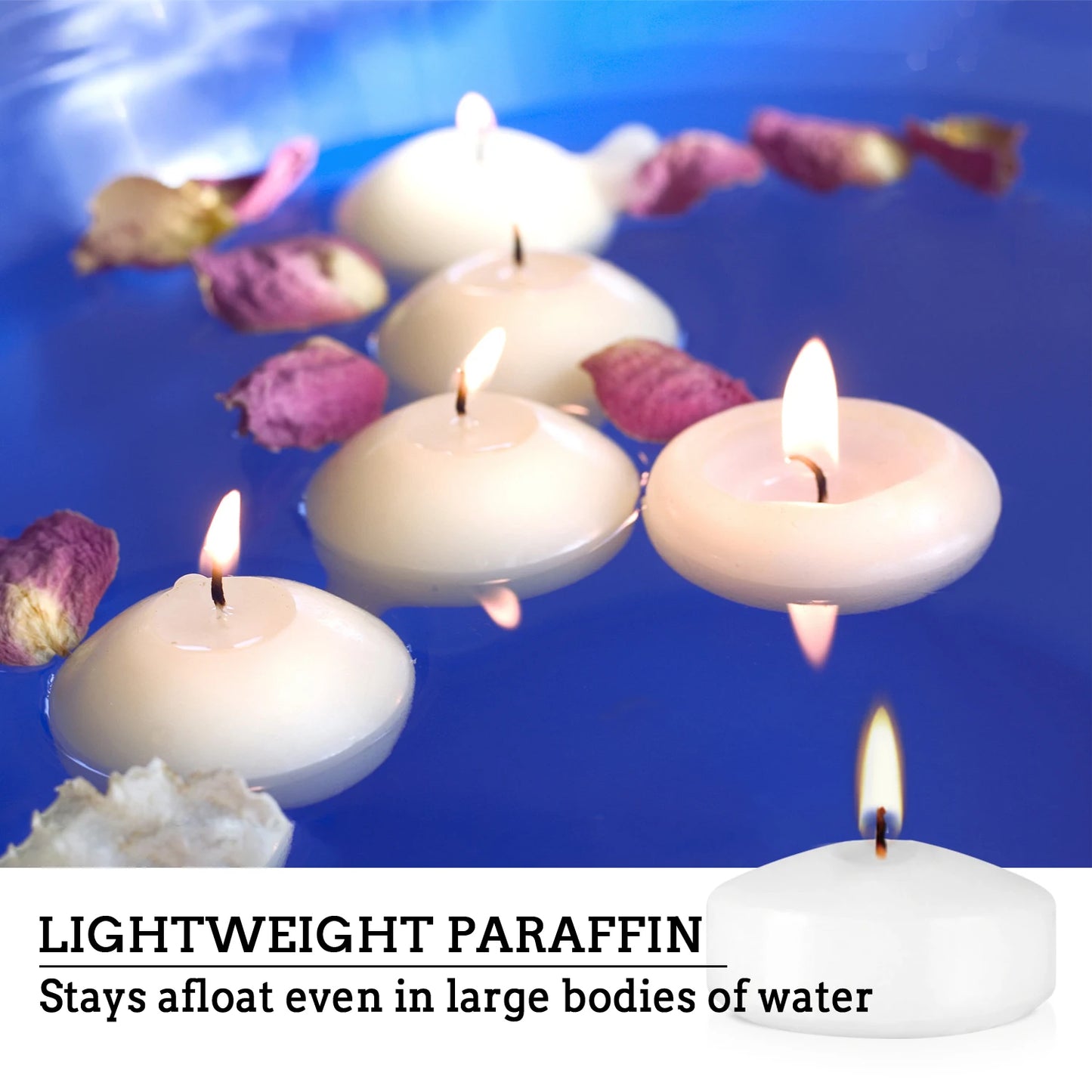 12 2inch white floating candles 5-6 hours burning time, floating candle, romantic night, portable small candle set for travel, yoga, bath, spa, family, wedding, party, seasonal celebration and home decor- ideal for Thanksgivi