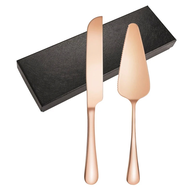 2Pcs Cake Knife Shovel Set Stainless Steel Tableware Kit Cake Cutting Tools Pie Pizza Spatula Wedding Birthday Party Supplies