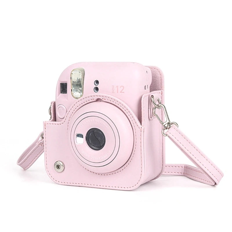 For Instax Mini 12 Camera Case PU Leather Soft Silicone Cover Bag for Fujifilm Polaroid Film Camera Bag w/Shoulder Strap