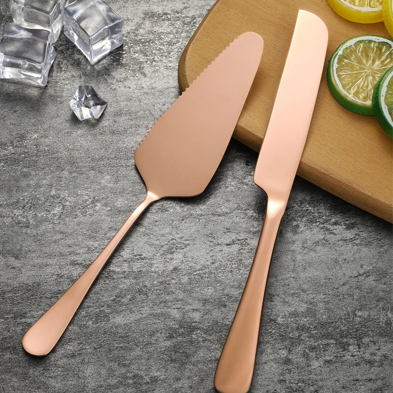 2Pcs/Set Stainless Steel Cake Shovel Set Bread Pizza Knife Dessert Pie Fondant Divider Cutter Spatula For Wedding Birth Baking
