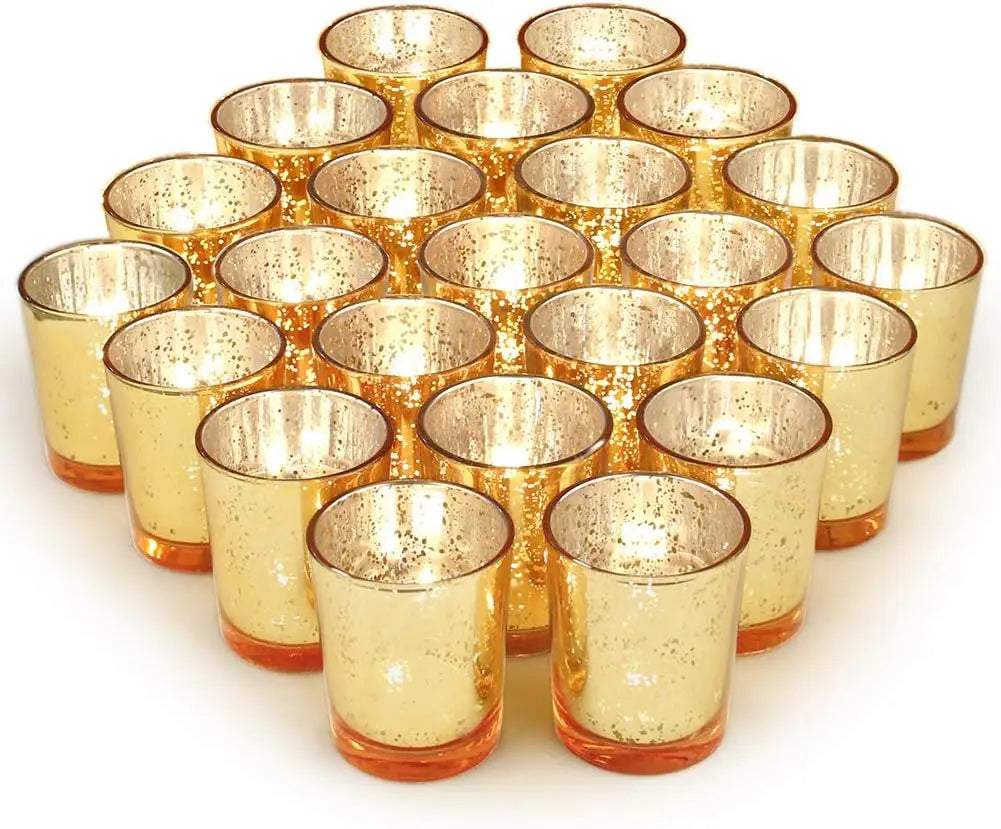 US Silver Party Decorations 72pcs, Mercury Glass Votive Candle Holders Set for Wedding, Bridal and Baby Shower