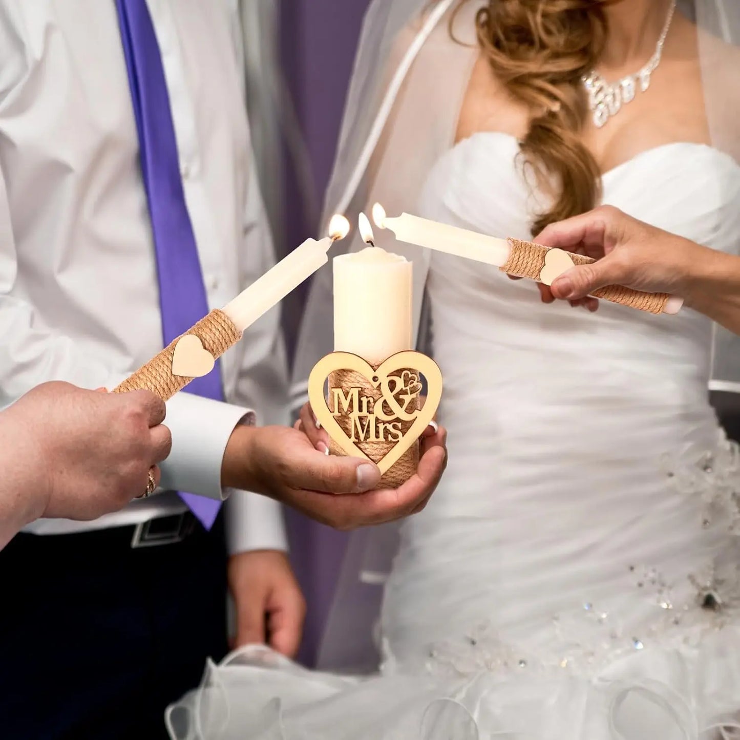 Wedding Ceremony Gift Set with Rustic Unity Candles, Mr and Mrs, Wedding Candles, Marriage Cards for Events Decor