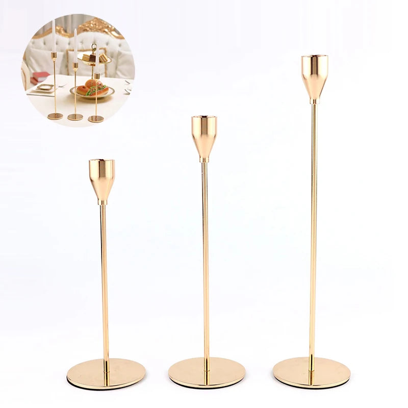3Pcs/Set Metal Candle Holders Simple Golden Wedding Decoration Bar Party Living Room Decor Home Decor Candlestick