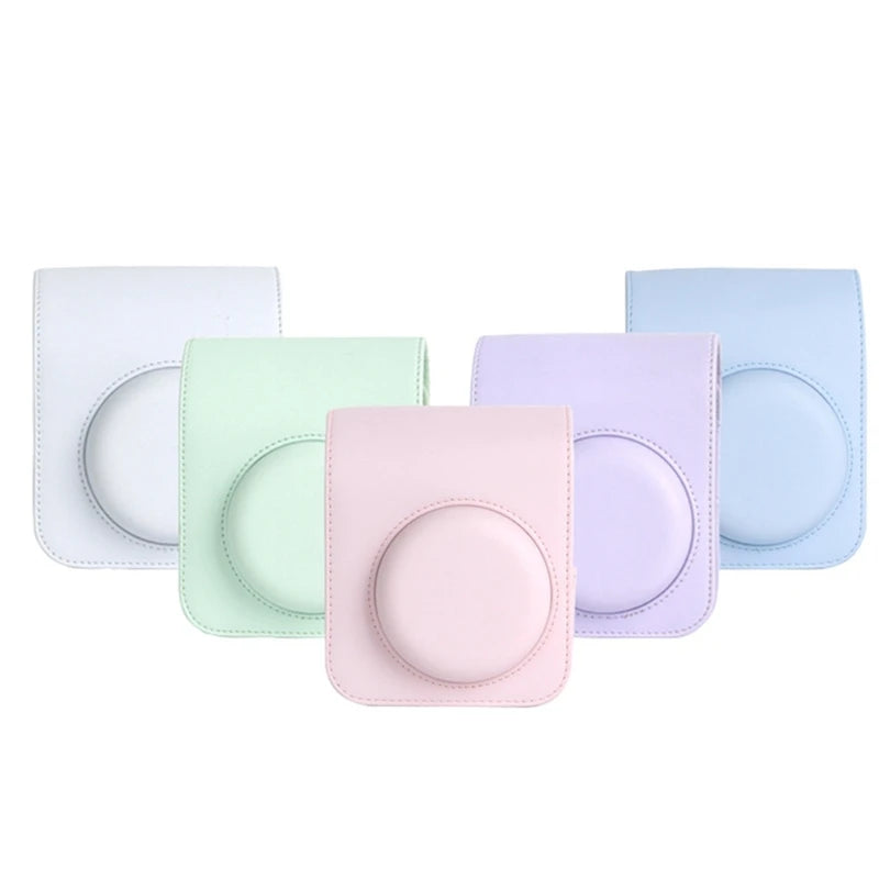 For Instax Mini 12 Camera Case PU Leather Soft Silicone Cover Bag for Fujifilm Polaroid Film Camera Bag w/Shoulder Strap