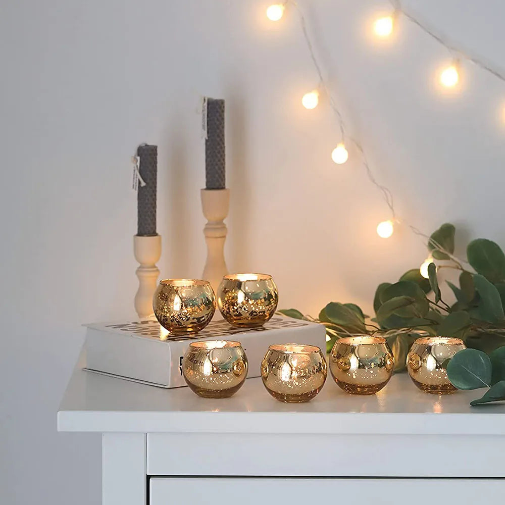 6/12 Pcs Mercury Glass Candle Holders Votive Tealight Candlestick Wedding Centerpieces Parties Home Decoration Gift