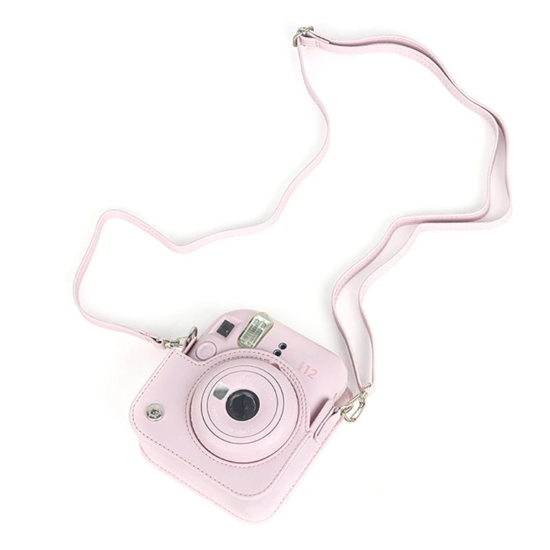 For Instax Mini 12 Camera Case PU Leather Soft Silicone Cover Bag for Fujifilm Polaroid Film Camera Bag w/Shoulder Strap