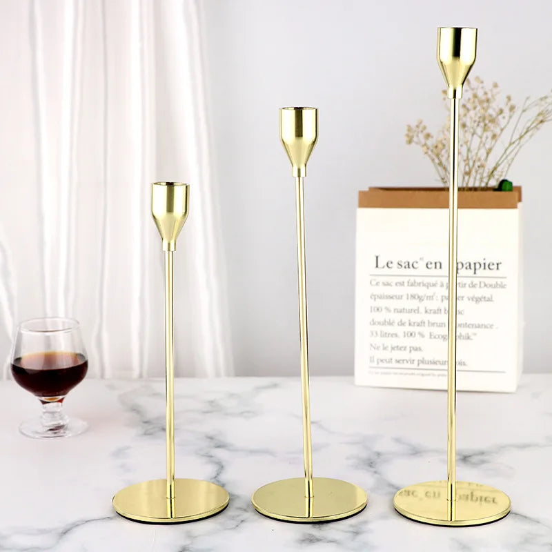 3Pcs/Set Metal Candle Holders Simple Golden Wedding Decoration Bar Party Living Room Decor Home Decor Candlestick
