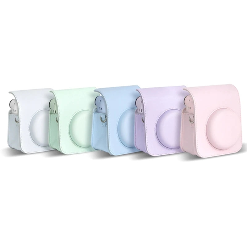 For Instax Mini 12 Camera Case PU Leather Soft Silicone Cover Bag for Fujifilm Polaroid Film Camera Bag w/Shoulder Strap
