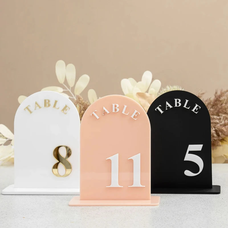 Personalized 3D Table Numbers,Arch Table Numbers,Acrylic Table Signs,Gold Mirror 3D Writing with Base,Table Numbers Wedding