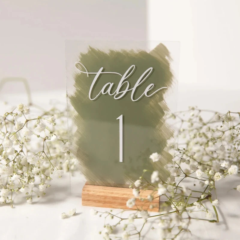 Hand Painted Back Acrylic Table Numbers Wedding Signs Table Numbers Sign Sage Acrylic with Bases Calligraphy Plexiglass Sign