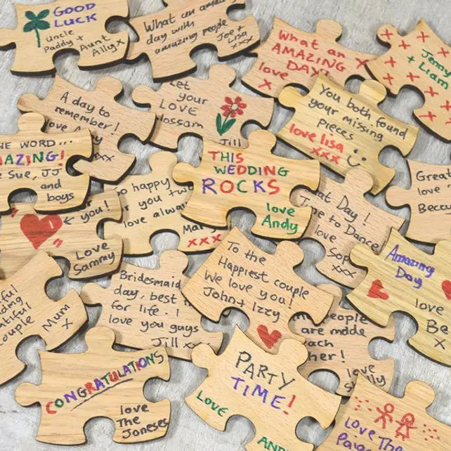 Personalised Wooden Wedding Jigsaw Puzzle Piece Guestbook