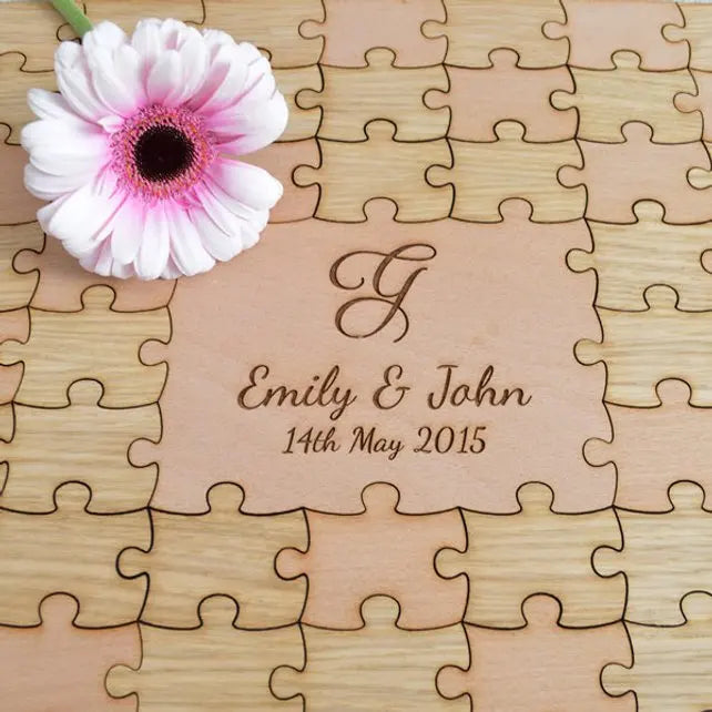 Personalised Wooden Wedding Jigsaw Puzzle Piece Guestbook