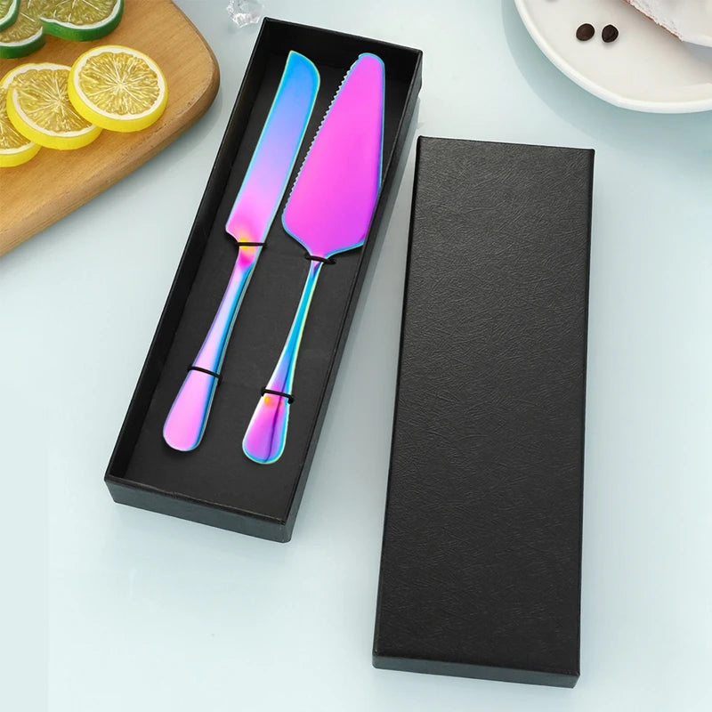 2Pcs/Set Stainless Steel Cake Shovel Set Bread Pizza Knife Dessert Pie Fondant Divider Cutter Spatula For Wedding Birth Baking