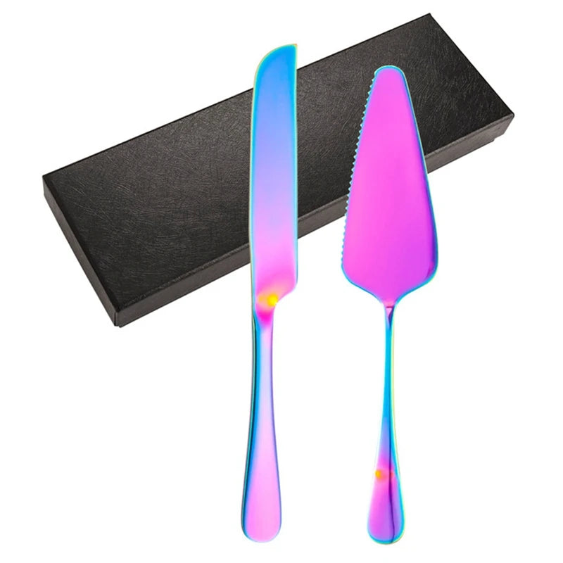 2Pcs/Set Stainless Steel Cake Shovel Set Bread Pizza Knife Dessert Pie Fondant Divider Cutter Spatula For Wedding Birth Baking