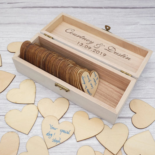 Custom Wedding Guestbook, Rustic Wedding Keepsake Box,Alternative Engraved Wooden Wedding Guest Book,Drop Box Hearts Wedding Gif