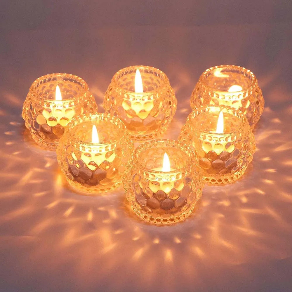 Glass Votive Tealight Candle Holders Set of 6, Round Clear Decorative Candle Holder for Table, Home Party Wedding Decor