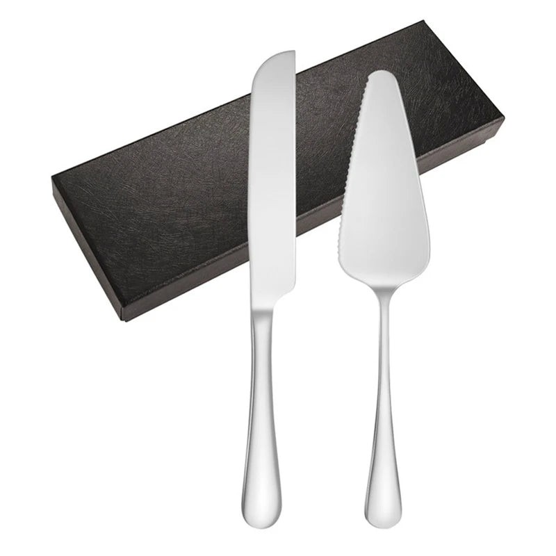 2Pcs/Set Stainless Steel Cake Shovel Set Bread Pizza Knife Dessert Pie Fondant Divider Cutter Spatula For Wedding Birth Baking