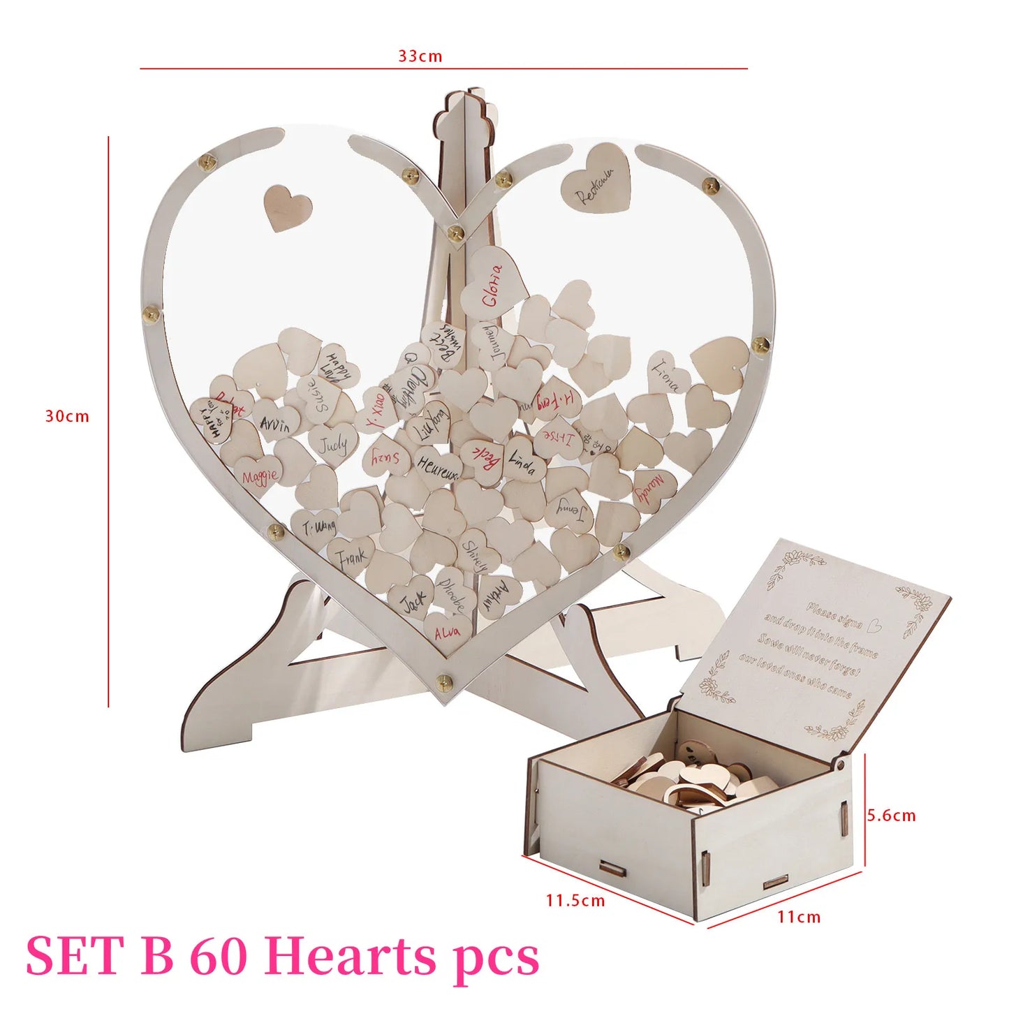 Wedding Guest Book Alternative boda libro Decor-Drop Heart Guestbook Wood Heart shap Guest Drop Box Mariage Sweet Heart Drop box