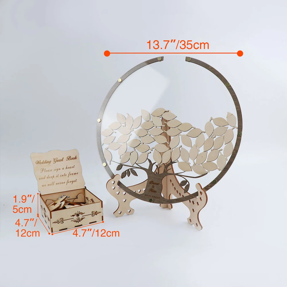 Personalized Drop Round Wedding Guest Book Tree with Box and 80Pcs Leafs，Tree with Leaves Wedding Guest Book Alternative