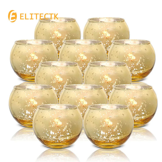 6/12 Pcs Mercury Glass Candle Holders Votive Tealight Candlestick Wedding Centerpieces Parties Home Decoration Gift