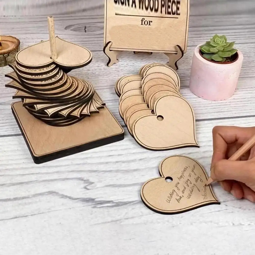 Blank Wedding Guestbook Rustic Wedding Keepsake Love Shape 20pcs DIY Wooden Wedding Guest Book Hearts Wedding Gift