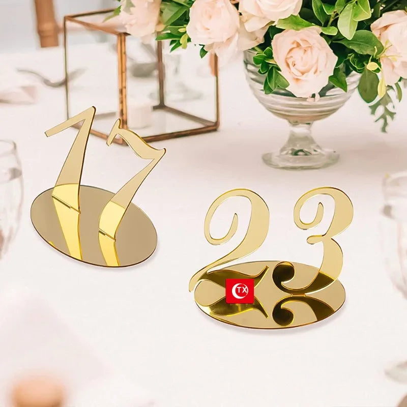 Gold Silver Table Number with Holder Elegant Mirror Table Number Sign Seat Card for Wedding Birthday Party Anniversary Event