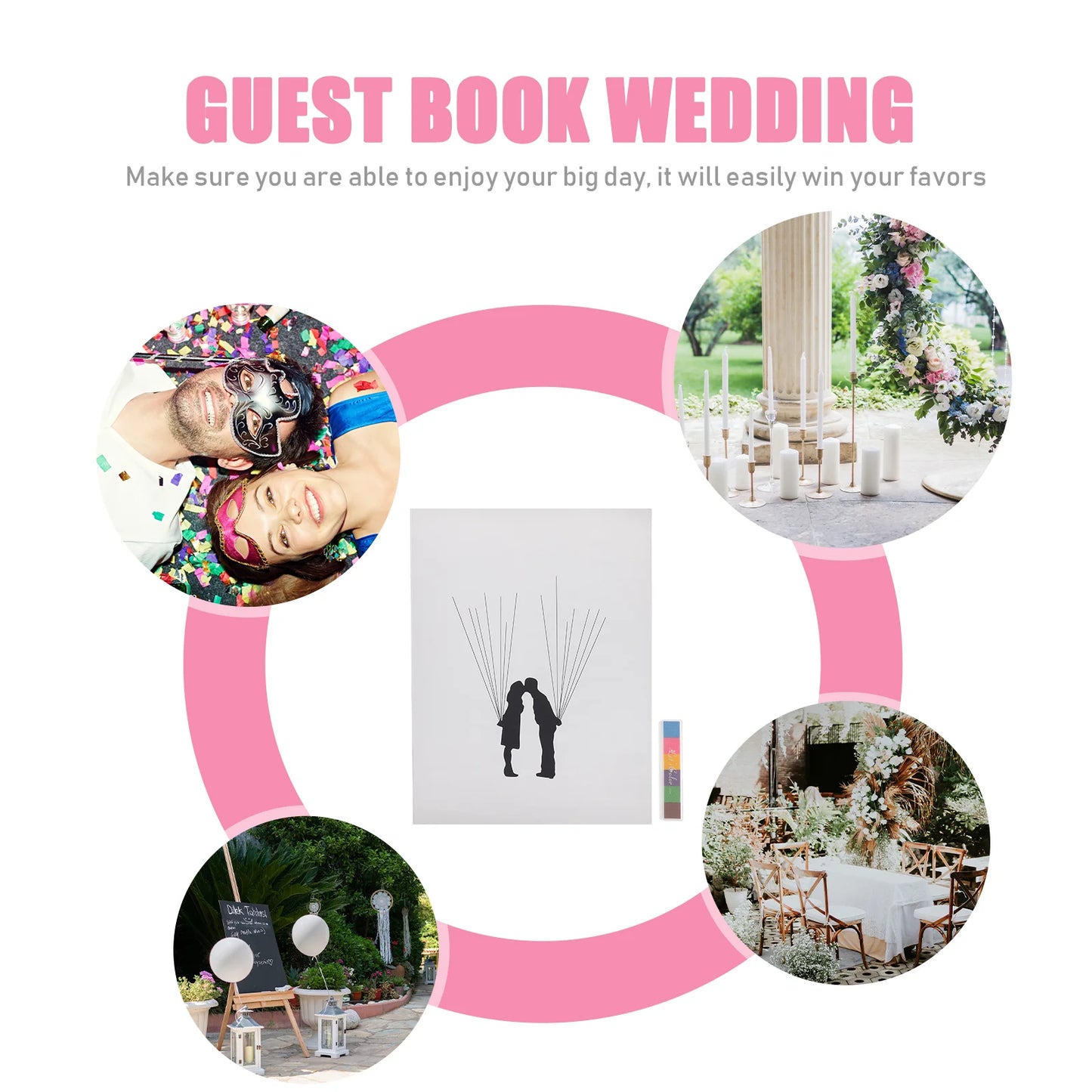 Fingerprint Check-in Painting Wedding Guest Book Personalized Sign Balloon for Party Canvas Decoration Stuff