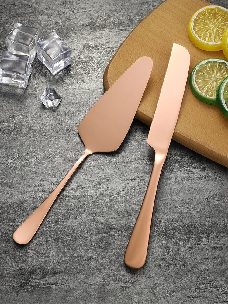2Pcs/Set Stainless Steel Cake Shovel Set Bread Pizza Knife Dessert Pie Fondant Divider Cutter Spatula For Wedding Birth Baking