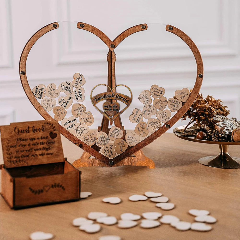 Wedding Guest Book Alternative boda libro Decor-Drop Heart Guestbook Wood Heart shap Guest Drop Box Mariage Sweet Heart Drop box