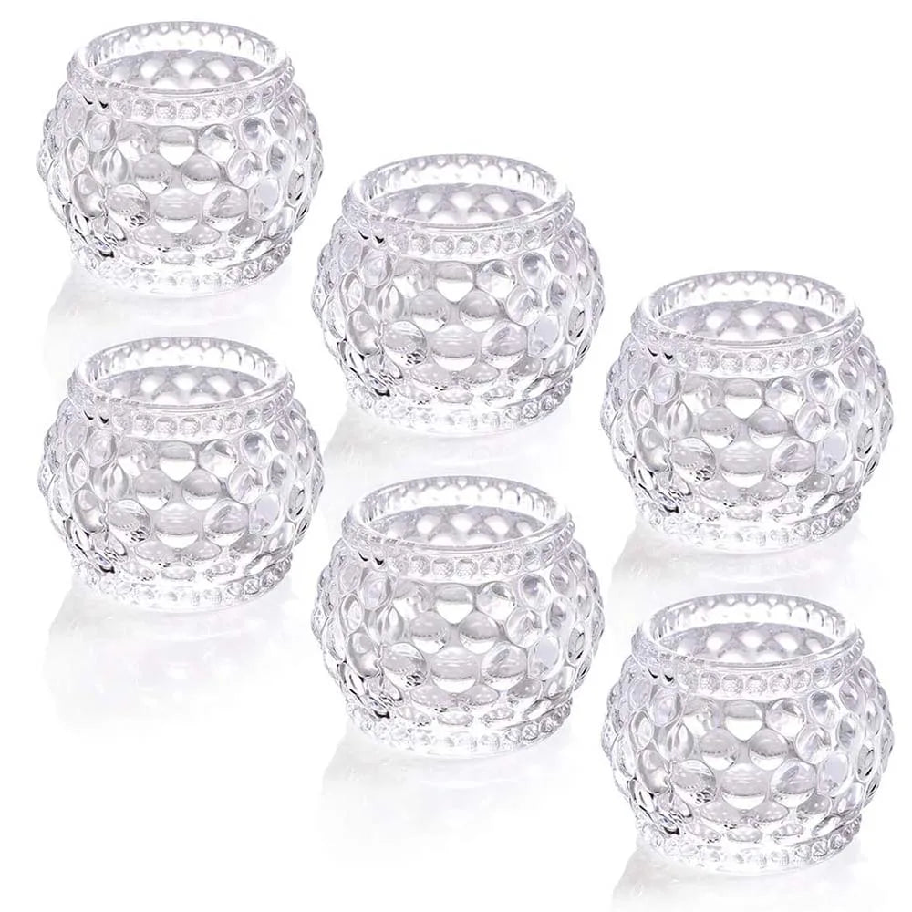 Glass Votive Tealight Candle Holders Set of 6, Round Clear Decorative Candle Holder for Table, Home Party Wedding Decor