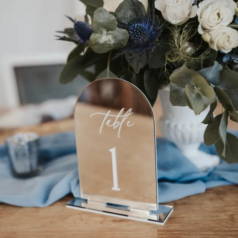 Custom Arched Silver Table Numbers,Wedding Gold Mirror Table Numbers,Wedding Table Signs,Wedding Reception Table Decor