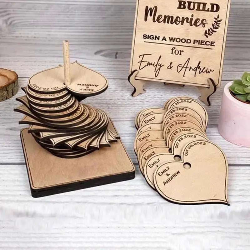 Blank Wedding Guestbook Rustic Wedding Keepsake Love Shape 20pcs DIY Wooden Wedding Guest Book Hearts Wedding Gift