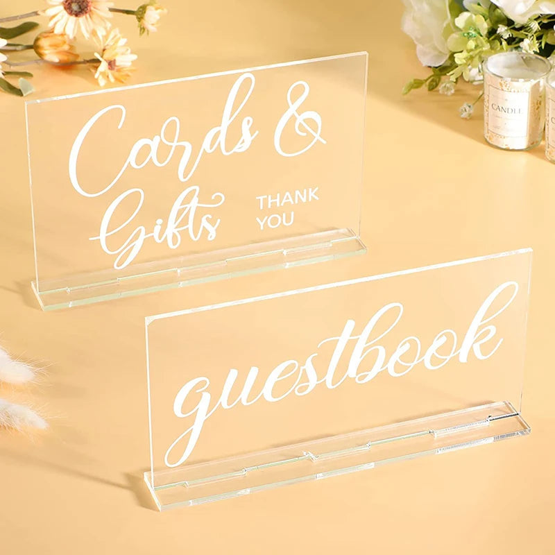 YOMDID 2pcs Rustic Acrylic Wedding Reception Sign with Guest Book Place Cards Holders Signs Farmhouse and Beach Party Home Decor