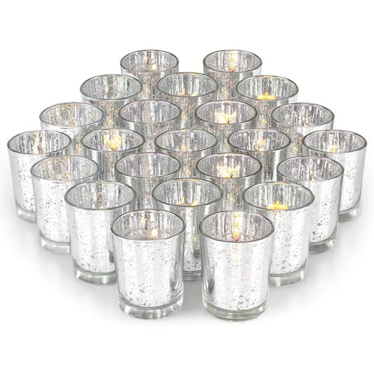 US Silver Party Decorations 72pcs, Mercury Glass Votive Candle Holders Set for Wedding, Bridal and Baby Shower