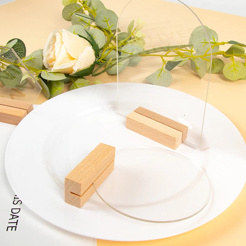 10pcs Acrylic Wedding Table Number Sign DIY Blank Clear Display Stand with Wooden Base Place Card for Wedding Party Table Decor